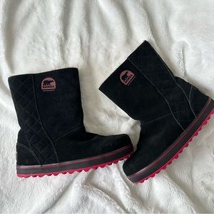 Sorel Glacy Snow Boots Black Pink Waterproof Suede Leather Women’s Size 10M